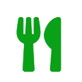 A green fork and knife are next to each other.