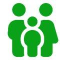 A green icon of three people standing next to each other.