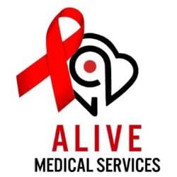 A red ribbon and heart with the words alive medical services.